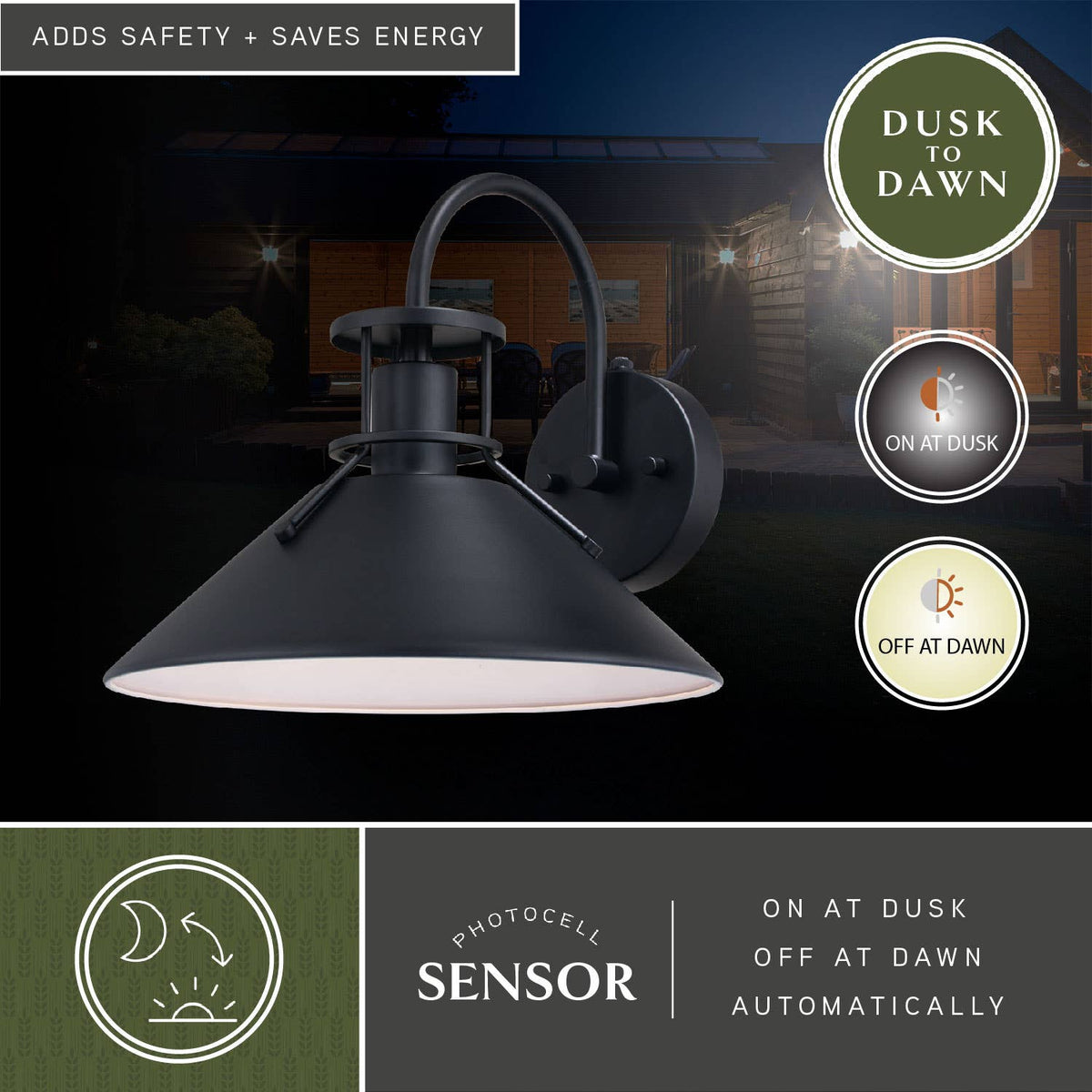 Black & White Outdoor Wall Light, Dusk to Dawn, Dark Sky