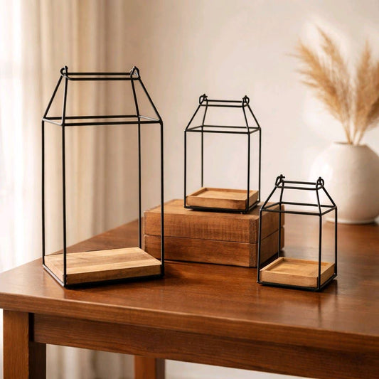 Timber Base Lanterns -18,14,12in H