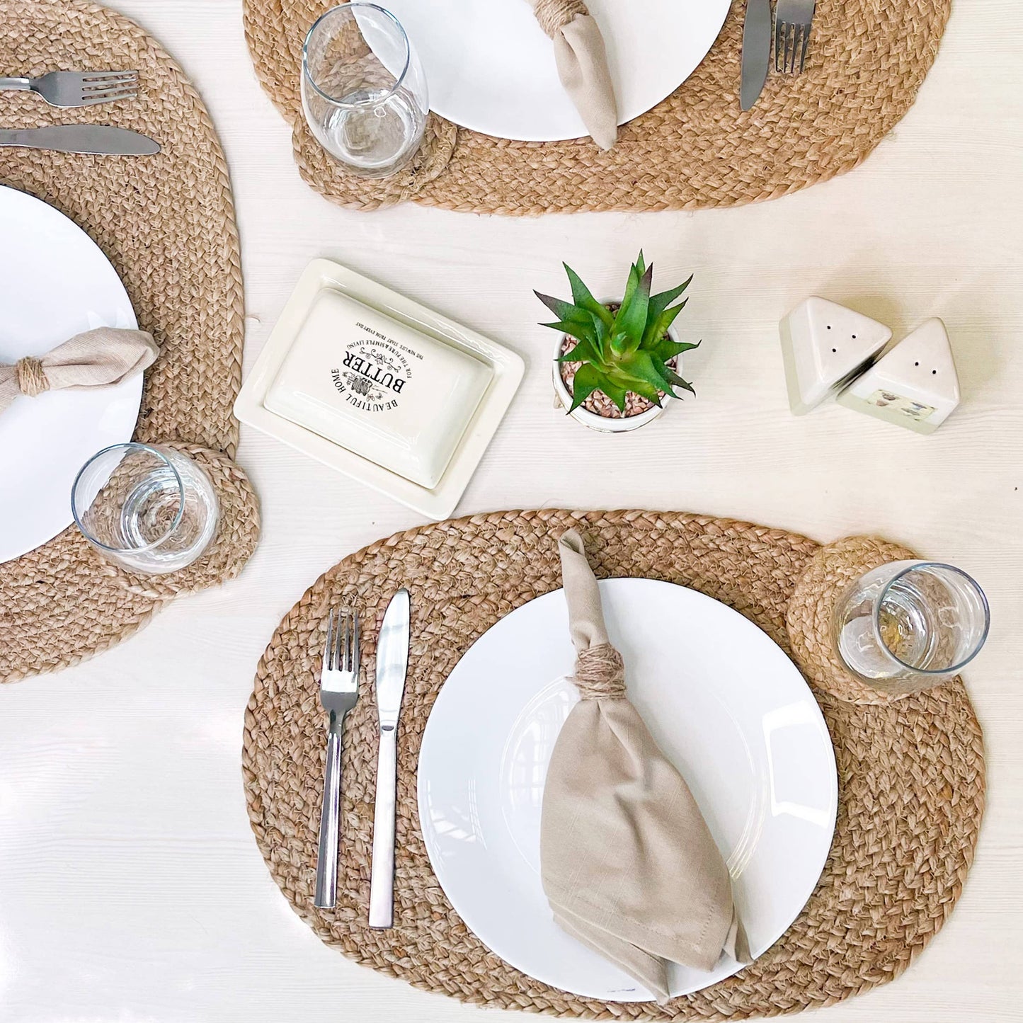 Natural Jute Hand Braided Oval Placemats, Set of 4, 13x19 In