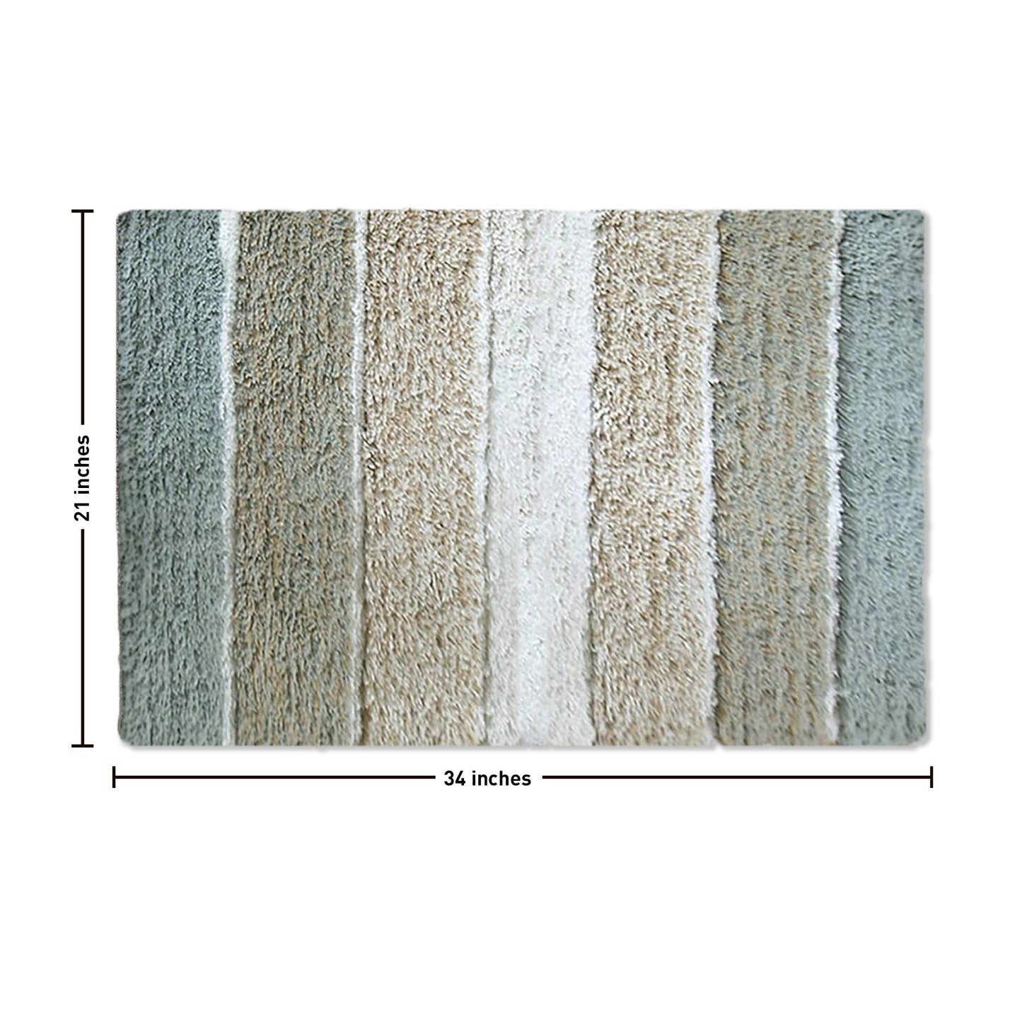 Cordural Stripe Bath Rug cotton 21''x34''-Grey-Beige