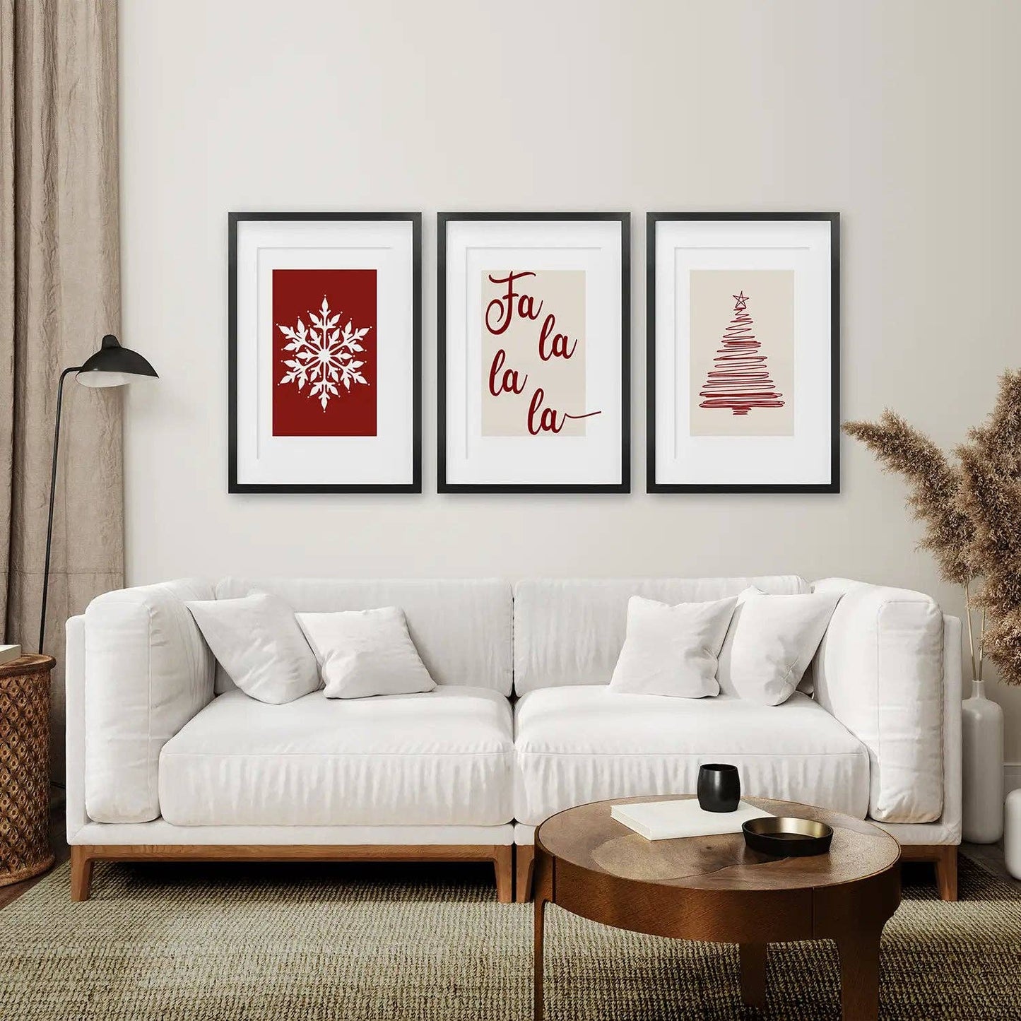 8” x 10” Wall Art Christmas Decoration. Modern Red Xmas Print-Set/3-No Frames