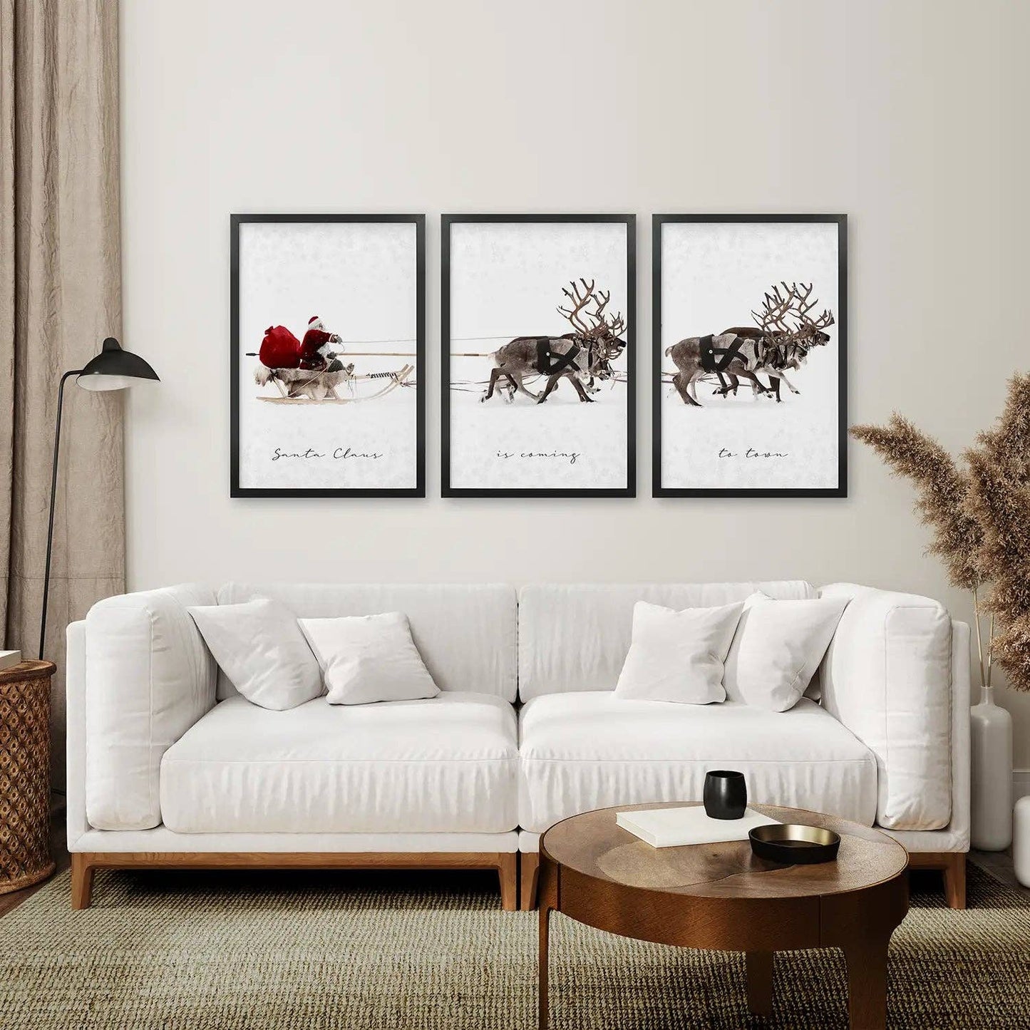 Christmas Santa Claus With a Sleigh Art Print-Set/3-No Frame Included