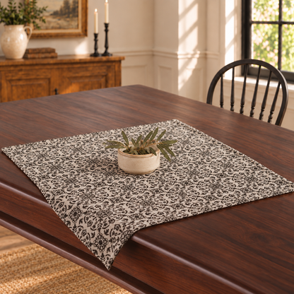 Custom House Black Tan Jacquard Table Topper 20x20
