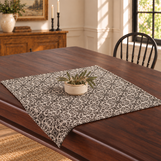 Custom House Black Tan Jacquard Table Topper 20x20