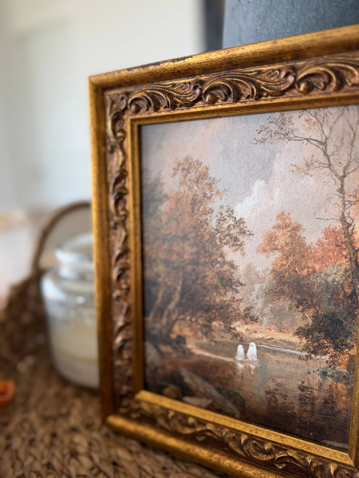 Snowman in Woods, Gold Frame