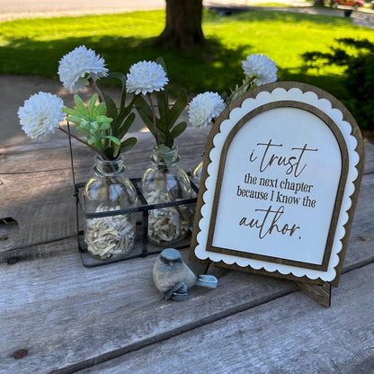Trust the Next Chapter | Scalloped Wood Arch Sign