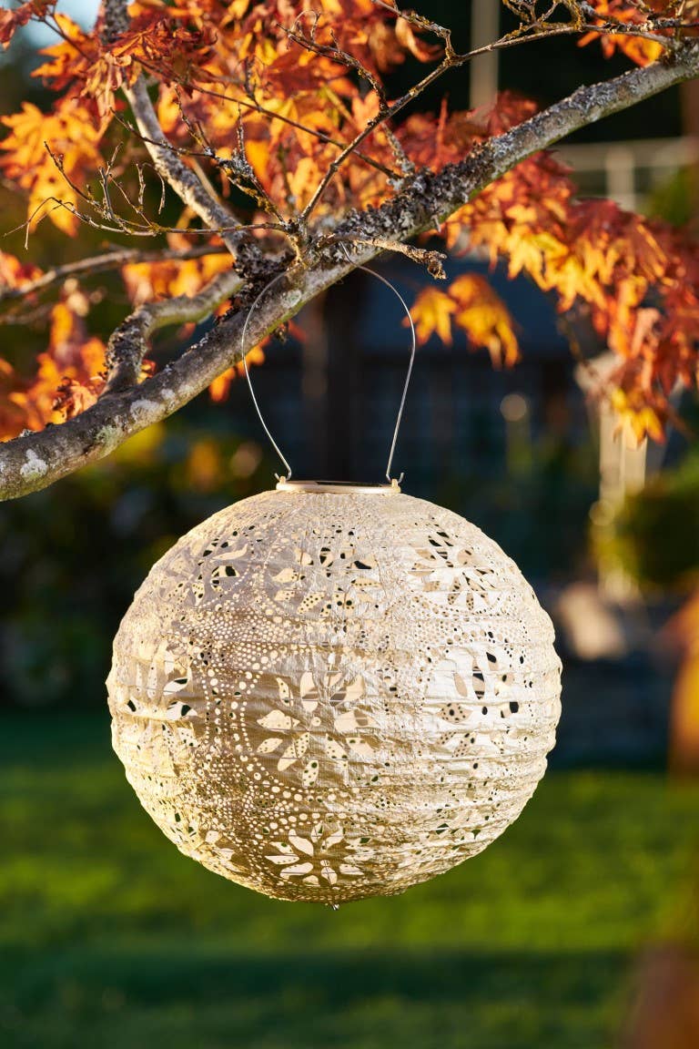 Stella Boho 12" Globe Solar Lantern - Pearl