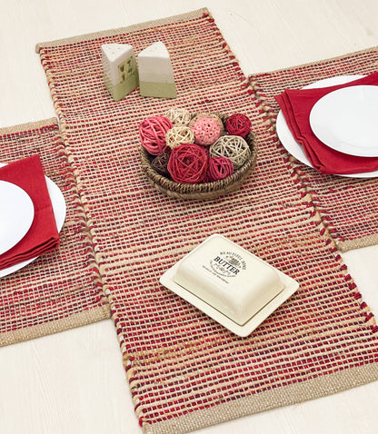 OMBRE TABLE RUNNER, NATURAL JUTE-RED, 13''x36''.
