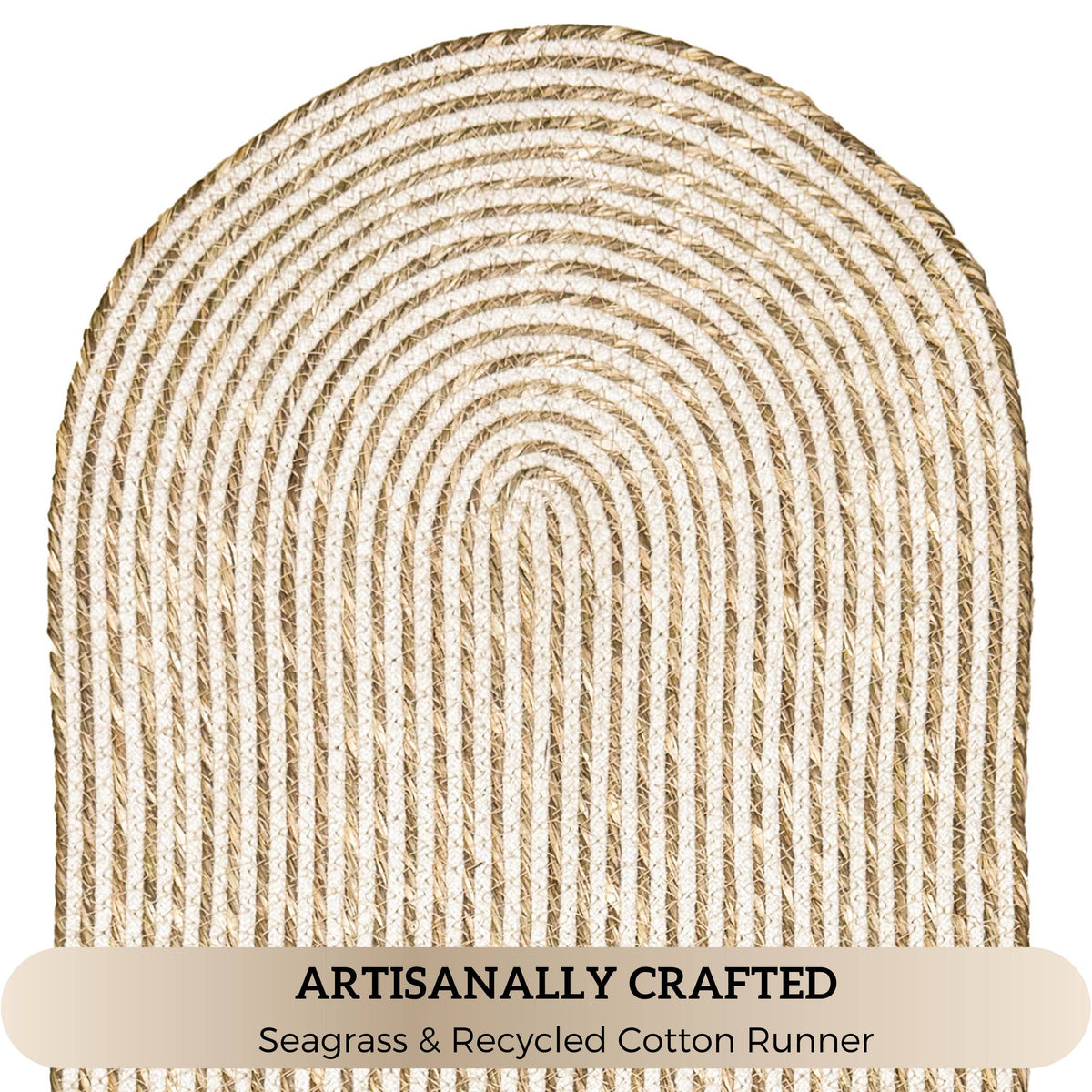 Seagrass Spiral Oval Tablerunner, 13''x36, Nat-Ivory