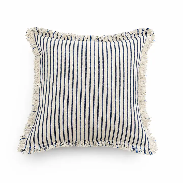 Coastal Striped Cotton Blend Throw Pillow