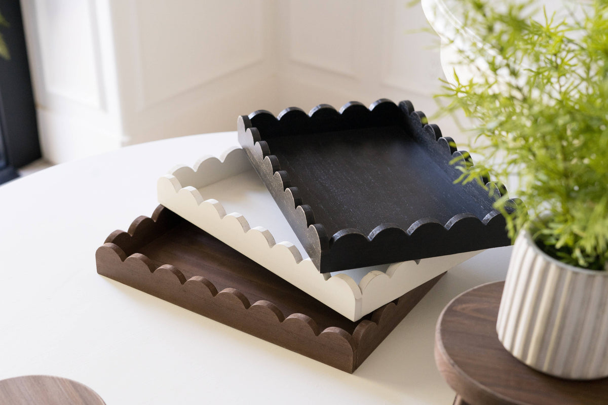 Wood scallop tray home decor, 13x9x2, espresso - 17008