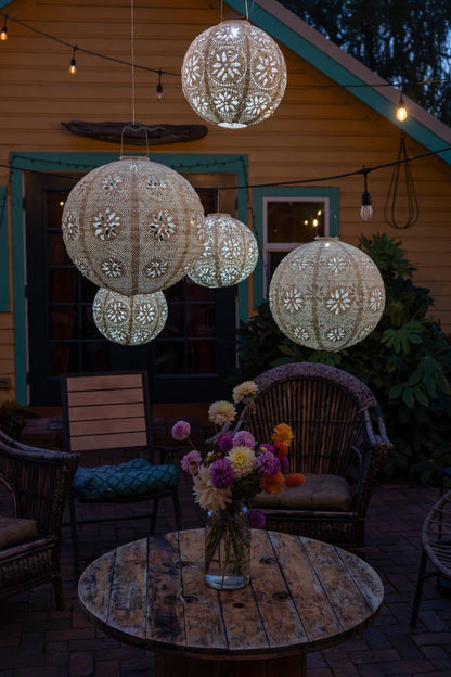 *NEW* Stella Luxe 18" Globe Boho Battery Lantern - Pearl