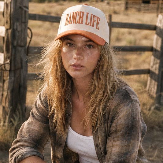 C.C RANCH LIFE Letter Embroidered Two Tone Trucker Hat