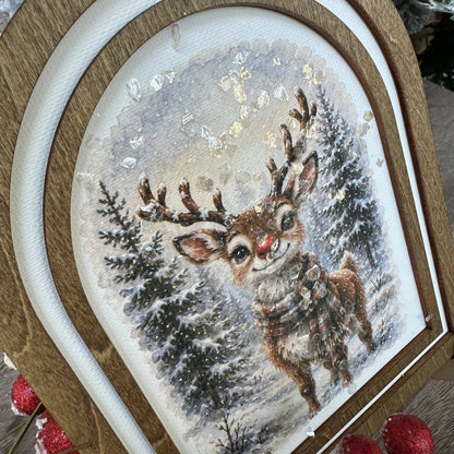 Woodland Red Nose Reindeer | Canvas Artwork