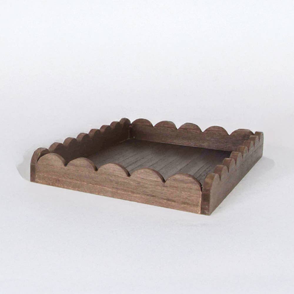 Wood scallop tray home decor, 13x9x2, espresso - 17008