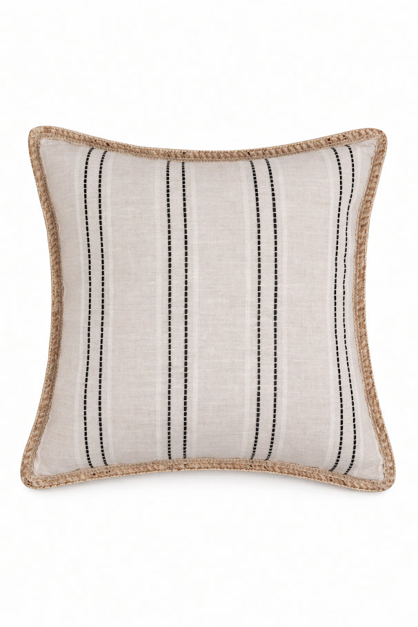 Neutral Striped Throw Pillow with Braided Trim