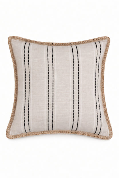 Neutral Striped Throw Pillow with Braided Trim