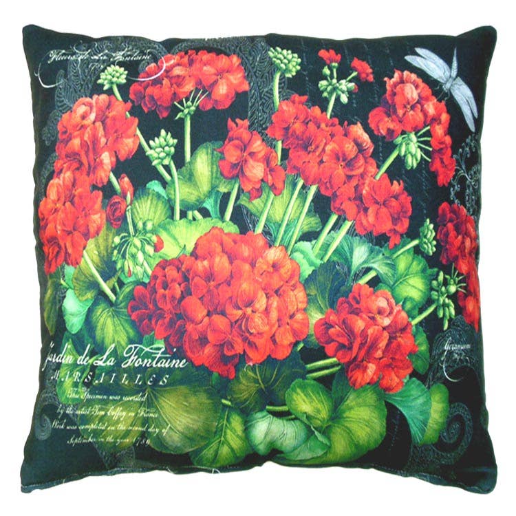 Pillow - Red Geranium (Black) - indoor / outdoor cushion