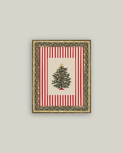 Peppermint Stripe Tree Framed Antique Art