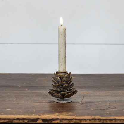 BRONZE PINECONE TAPER CANDLE HOLDER