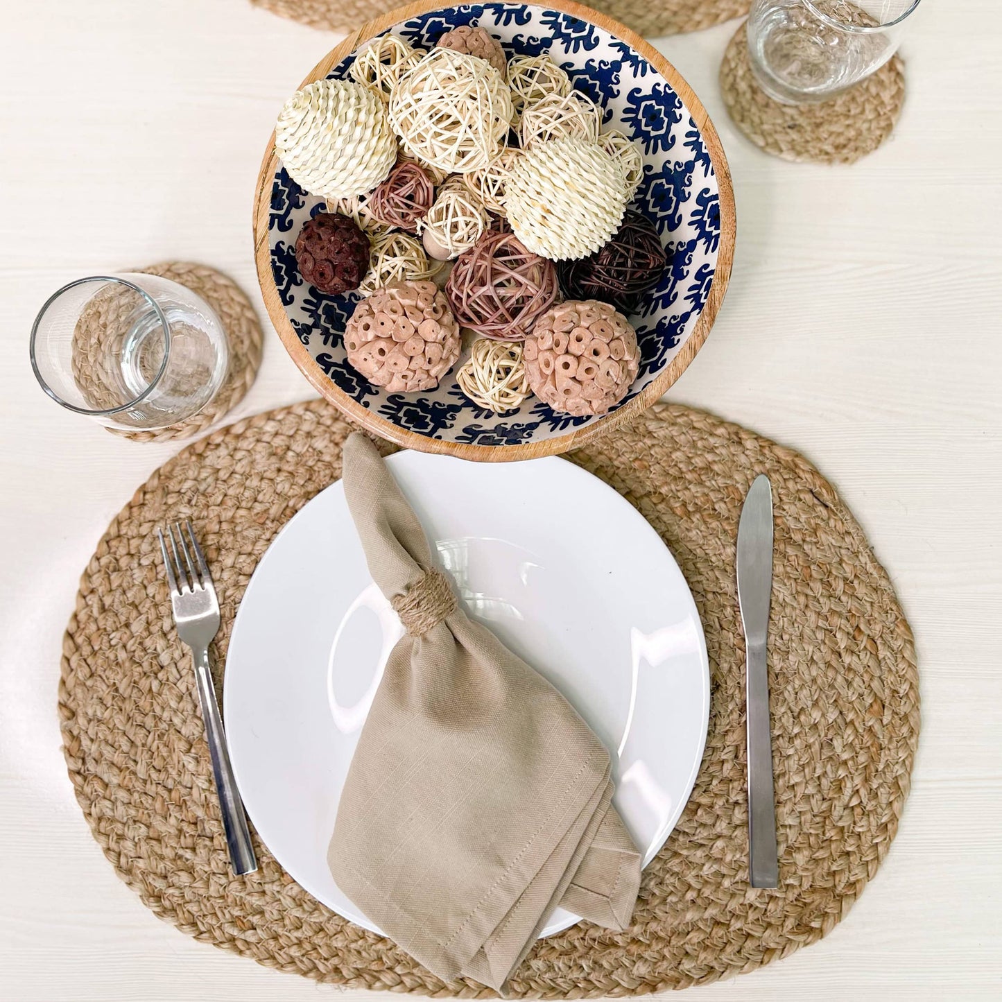 Natural Jute Hand Braided Oval Placemats, Set of 4, 13x19 In
