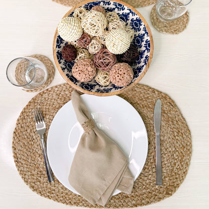 Natural Jute Hand Braided Oval Placemats, Set of 4, 13x19 In