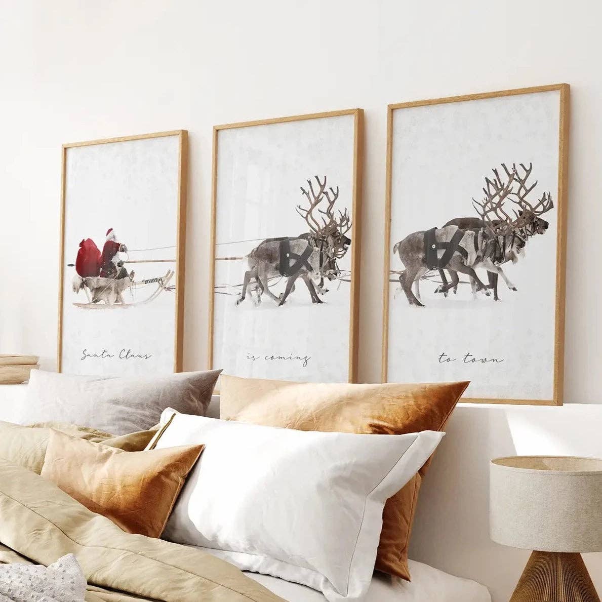 Christmas Santa Claus With a Sleigh Art Print-Set/3-No Frame Included