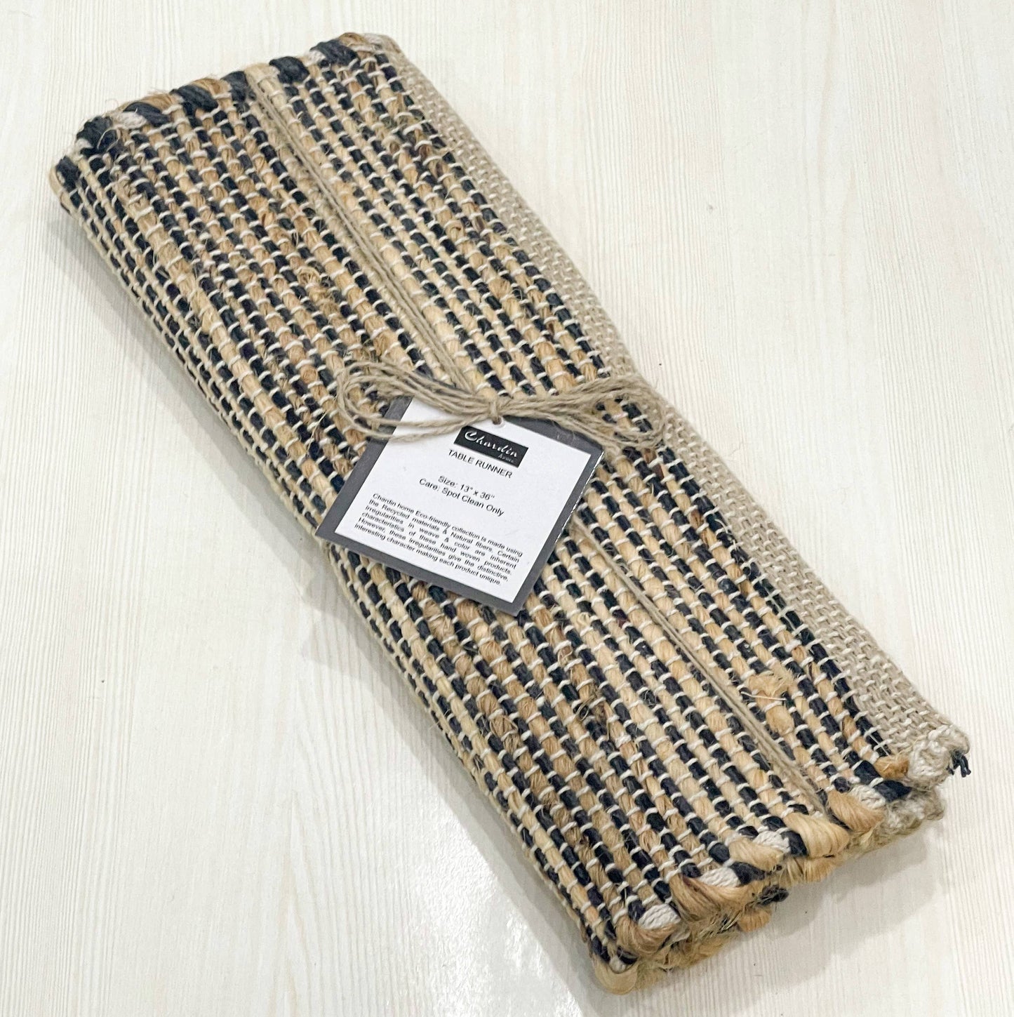 OMBRE TABLE RUNNER, NATURAL JUTE-BLACK, 13''x36''.